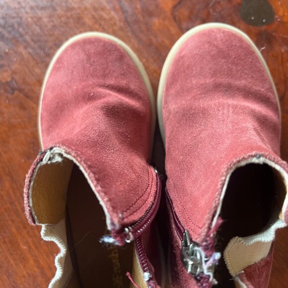 Freshly Picked Leather Suede Toddler Ankle Boots Size 8 Burgundy w/ Side Zipper - Picture 4 of 7